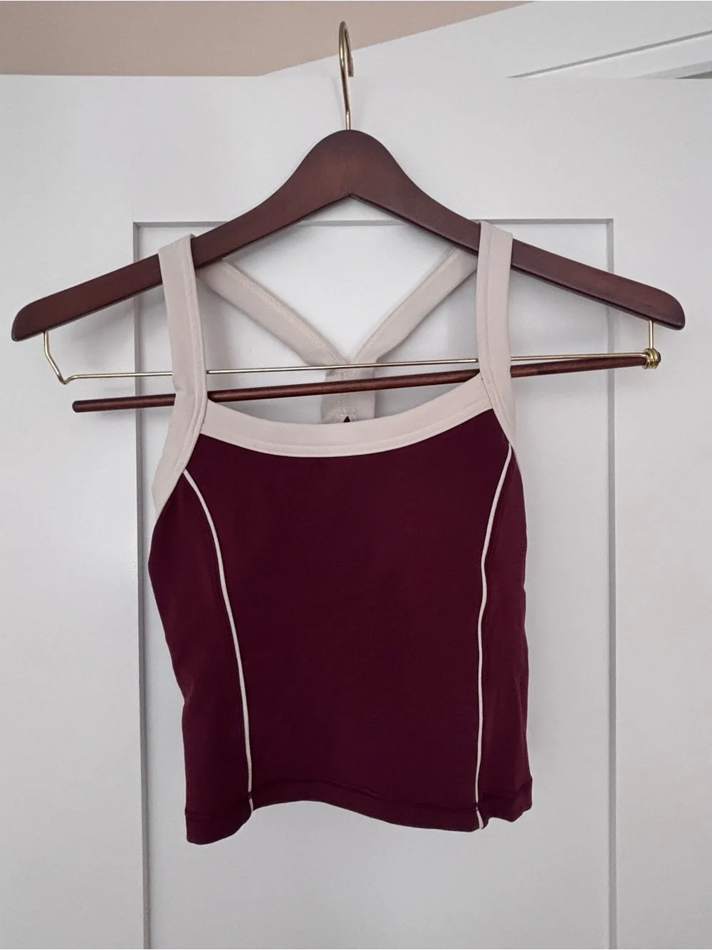 lululemon athletica Maroon Sports Tank & Bike Shorts with Cream Trim